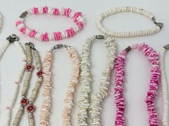 Vintage Y2K 90s Puka Shell Heishi Necklace Lot Pink Surfer Girl Hawaiian Beach