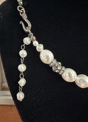 Vintage Unbranded 16 Faux Pearl Necklace with Rhinestone Accents Silver Tone