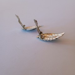 Vtg Leaf Bracelet & Earrings Set W. Germany Silver Tone Lightweight Paved Look