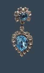 Vintage Art Deco Baby Blue Clear Rhinestone Teardrop Dangle Post Earrings