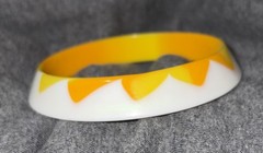 Vintage White Orange Yellow Lucite Plastic Bangle Mod Bracelet 1960s? 1/2” Thick