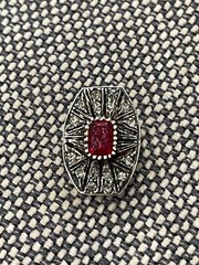 Vtg European 835 Silver Pair of Clip on Earrings w/ Red & Clear Stones Crystals