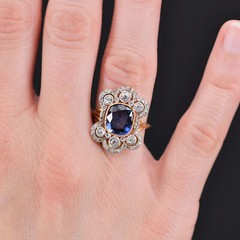 Antique Style Cocktail Ring 2.3 Ct Lab Created Sapphire 14k Yellow Gold Plated