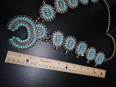 Vtg Navajo Sterling Silver LARRY MOSES BEGAY Turquoise Squash Blossom Necklace