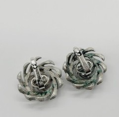 Crown TRIFARI Earrings 1 in Brushed Modernist Silver Tone Clips Vintage .75 in