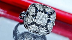 925 silver 7.40gr ring 0.65ct natural white & lab-grown black diamond sz 8.25