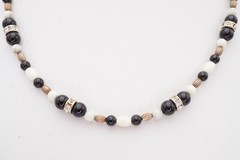 Vintage Sterling Silver 925 Black Onyx Cubic Zirconia White Stone Necklace 17″