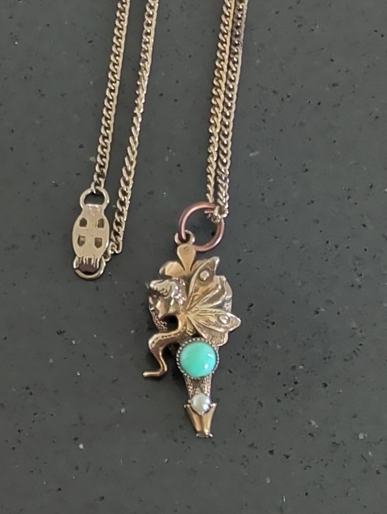 VINTAGE FAIRY PIXIE NYMPH PENDANT ART NOUVEAU NECKLACE 16″ R4