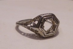 Art Deco Belais Bros Antique Filigree 18k White Gold Ring Wedding Engagement
