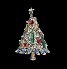 Brooch Pin Christmas Tree Lot 2” Vintage Silver & Gold Tone Holiday Jewelry