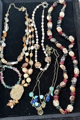 15 Pc Boho Statement Necklace Lot Artisan Wood Glass Bead Chunky Fashion Jewelry