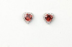 14k Solid White Gold Halo Heart Stud Earrings