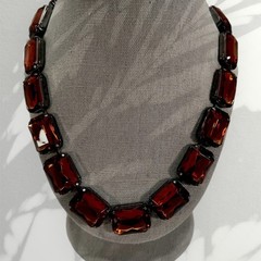Vintage Joan Rivers Amber Crystal Gunmetal Necklace 17-21 In