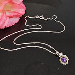 BB 925 Sterling Silver – Amethyst & Cubic Zirconia Pendant Chain Chain Necklace