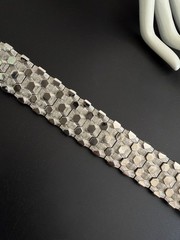 BOUCHER Signed 7804B Silver Hexagon Link Wide Gate Panel Bracelet Safety Chain 7