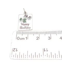 BEAU 925 Sterling Silver Vintage Enamel Happy Birthday Rose Mini Charm Pendant