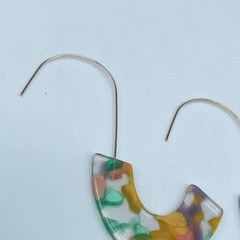 Vintage Multicolor Resin U-Shape Earrings Modern Art Deco Statement
