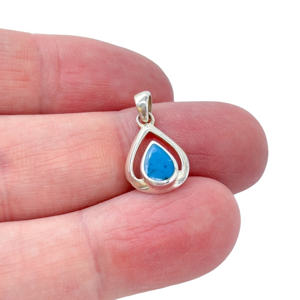 Vintage Sterling Silver 925 Turquoise Teardrop Pendant