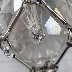 Vintage Clear Faceted Cut Crystal Pendant In Silver Tone Cage Long 30″ Necklace