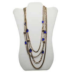 Maximalist Waterfall Gold Tone Multi Chain Beaded Station Vintage Necklace Korea