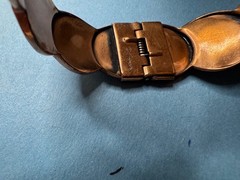 Vintage Mid Century Renoir Copper Disk Hinged Clamp Cuff Bracelet Signed