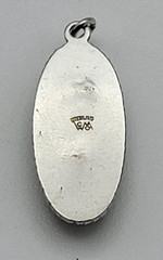 Vtg. Signed Wheeler Sterling Silver Hematite Pendant 21mm Long Oval Rope Frame