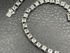 Vintage Art Deco Open Back Crystal Tennis Necklace Silver Tone Y Drop Choker