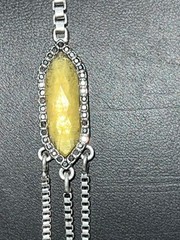 Vtg LUCKY BRAND Silver-tone Multi-strand w/ Yellow Cabonchons Station Necklace