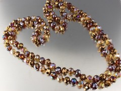 VINTAGE TAN & BROWN AB AURORA BOREALIS CRYSTAL GLASS BEAD LONG NECKLACE 