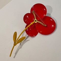 Vintage LARGE, RARE & NICE! 1960s Enamel Flower Brooch Pin in Red Brown Yellow
