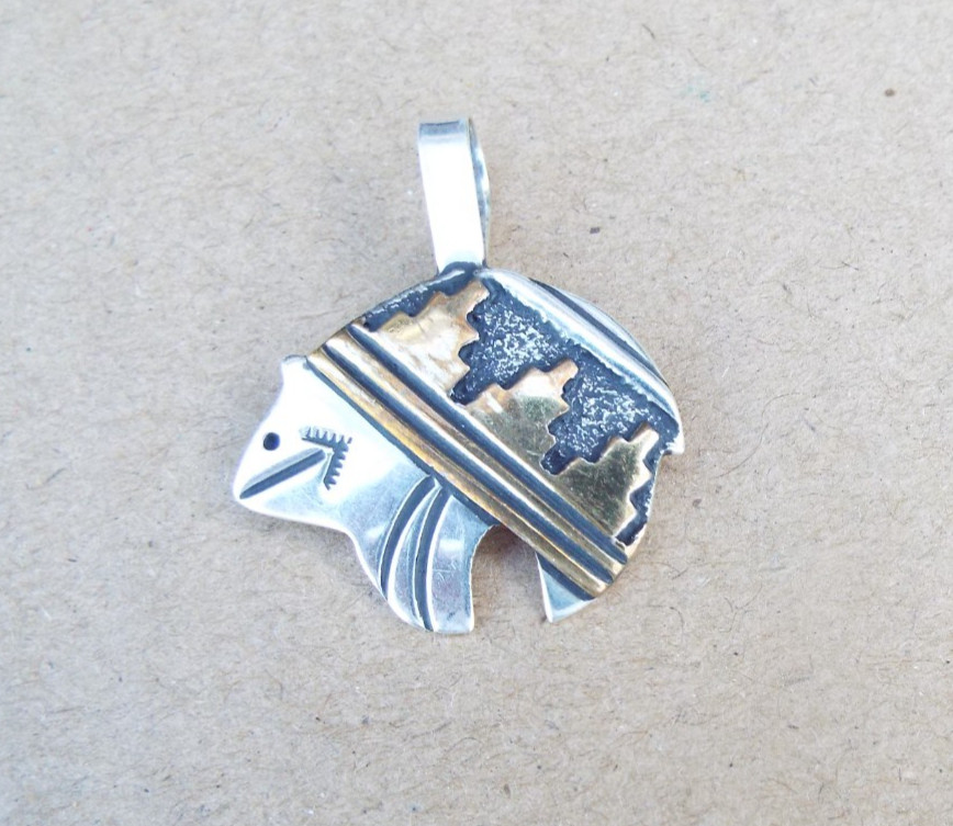 Vintage Native American Thomas Singer Sterling Silver Bear Pendant, Navajo