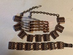 Vintage Copper Renoir Cuff Bracelet With Copper Necklace And Bracelet Set Lot!