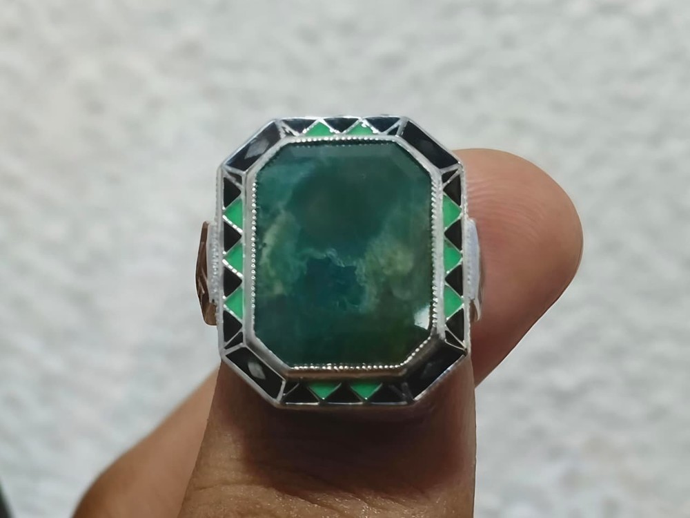 Antique Style 1930s Chalcedony Quartz 20x17mm Vintage Ring in 925 Silver For Her