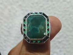 Antique Style 1930s Chalcedony Quartz 20x17mm Vintage Ring in 925 Silver For Her