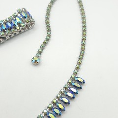 VTG B. David Blue Green Aurora Borealis Rhinestone Choker Necklace & Bracelet