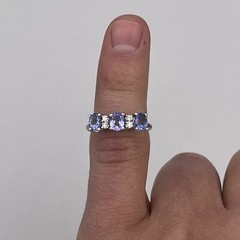 14k White Gold Ladies Oval Tanzanite and Round Diamond Band Size 5.5
