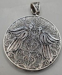 925 Sterling Silver Indonesia GEMALA JEWELRY Love Birds Filigree Pendant 14.5 Gr