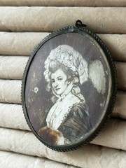 Antique Victorian Revival Cameo Portrait Pendant -Brass Frame Edwardian- Large