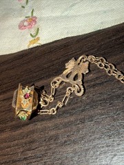 Victorian RARE 9.64g Gold Fill 3” FOB Paste Stone Dog Head Rose GF 26” Necklace