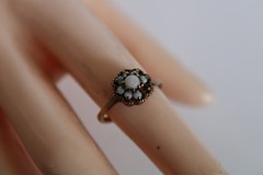 Vtg 10K Yellow Gold & Fire Opal Floral Cluster Ladies Estate Ring, 2.25g -S: 5.5