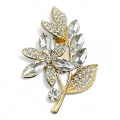 Beautiful Anna & Charlotte Gold Tone & Clear Rhinestone Flower Stem Brooch