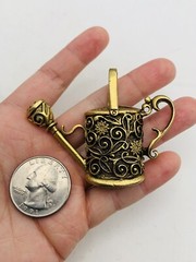 Vintage Adorable Gold Tone Floral Cottagecore Nature Garden Watering Can Pendant
