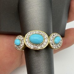 Vtg Lorenzo Sleeping Beauty Turquoise White Topaz Ring Sterling Silver Size 7