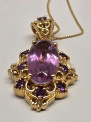 Amethyst Purple STS Sterling Silver Pendant Necklace Gold Over 925 Faux RS 20″