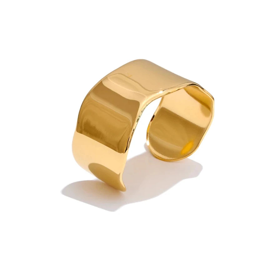 Vintage Gold Wide Cuff Waterproof Stainless Steel Statement Bangle