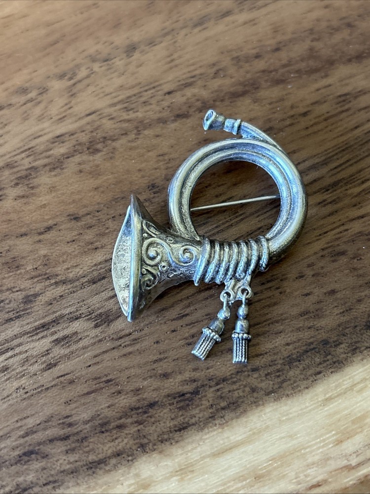 LANG VINTAGE STERLING SILVER French Horn Tuba Brooch