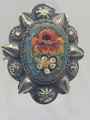 Vintage Rare Micro Mosiac Floral Tile Small Italian Handmade Wrap Ring Size 6