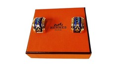 Hermès Cloisonné Enamel Womens Gold-Tone Luxury Fashion Clip On Earrings