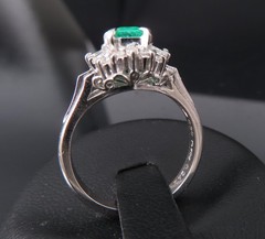 Vintage 0.30ct Colombian Emerald & 0.24ct Diamond Platinum Cocktail Ring Size 5