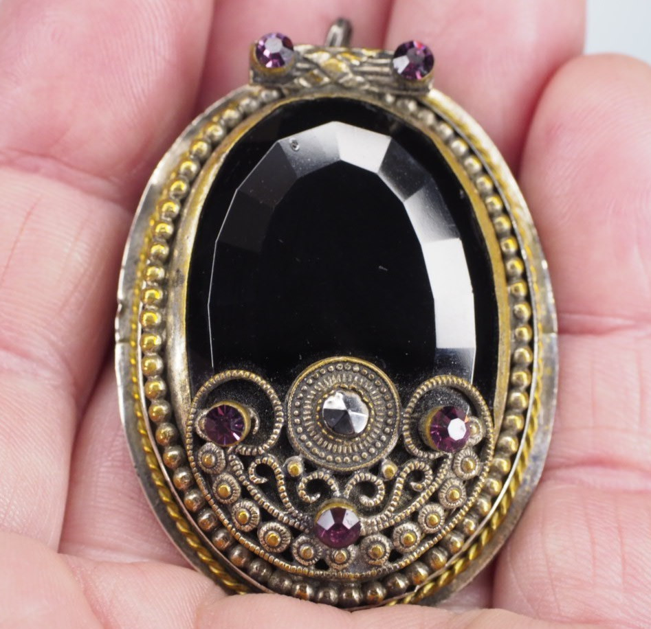 Antique brooch pin faceted Czecho Slovakia glass silver & gold mount jewelry